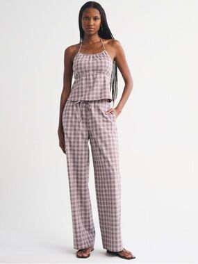 Abercrombie Cotton Pull-On Pants Plaid Coastal Cottage Quiet Luxury Resort Wear